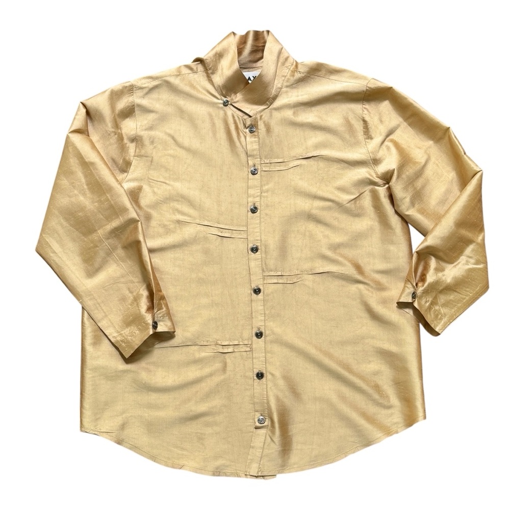 FLAX Gold Raw Silk Shirt with buttoned collar - Picture 7 of 13